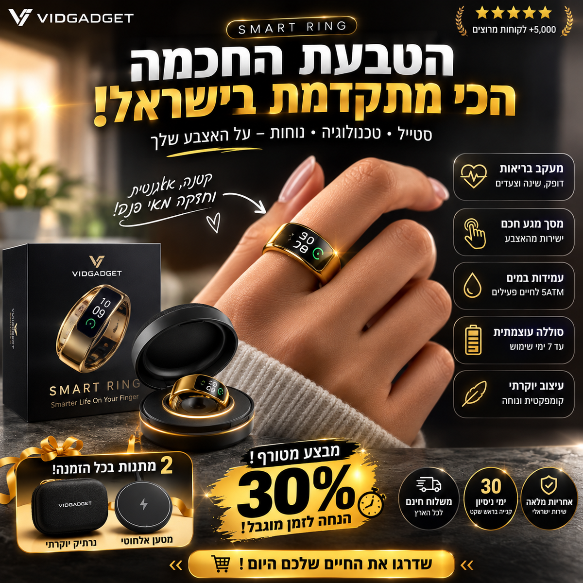 טבעת בריאות חכמה מבית VIDGADGET
